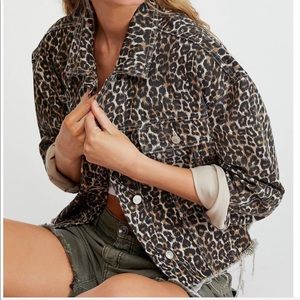 Free People cheetah print denim jacket